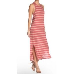 Joie Maxi Dress 100% Linen Womens Medium Red Pink Striped Racer Twist-Back